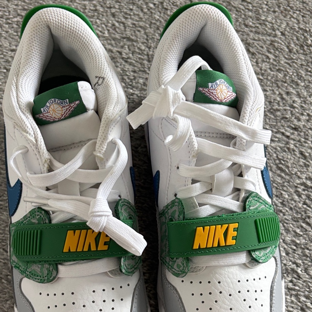 Nike Air Jordan White and Green with Blue Accents